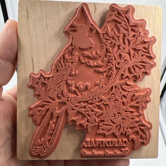 Red Cardinal Bird Holly Berries Winter Christmas Rubber Stamp PSX K-1324 1994 - Picture 2 of 9